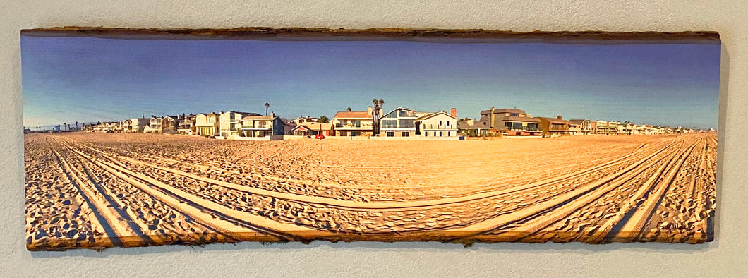 Silver Strand Oxnard printed on natural pine wood.