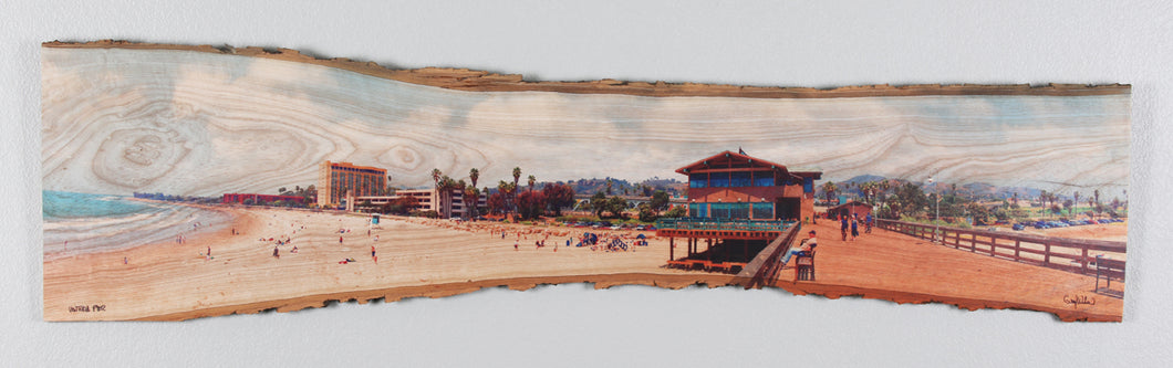 Panoramic Ventura Pier, CA printed on live edge wood.