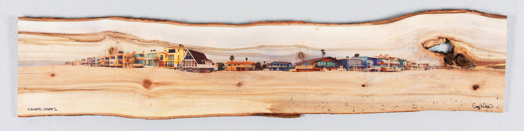 Panoramic Oxnard Shores printed on live edge.