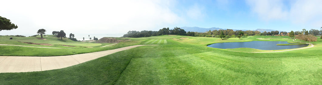 Panoramic Sandpiper Golf Course printed on natural pine wood.