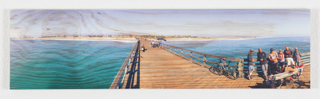 Panoramic Port Hueneme Fishing Pier printed on natural pine wood